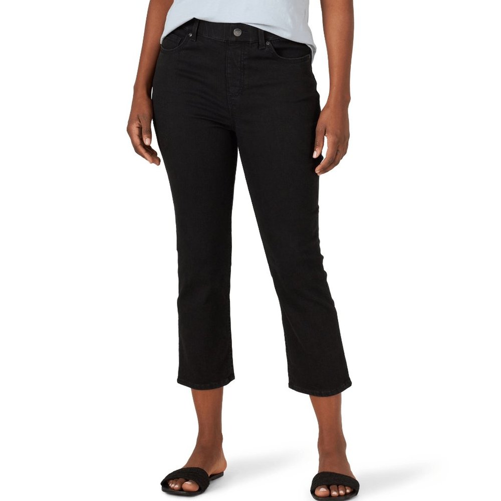 Lee Womens Cigarette Cropped Pull On Jeans Black High Rise Slim Fit Sculpting